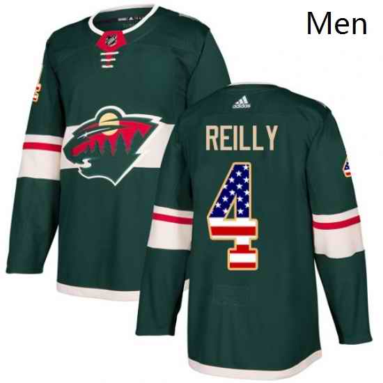 Mens Adidas Minnesota Wild 4 Mike Reilly Authentic Green USA Flag Fashion NHL Jersey
